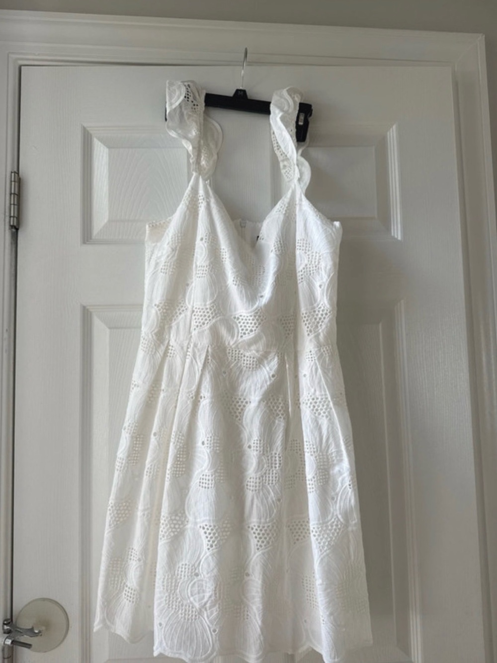 Steve Madden White Eyelet Ruffle-Strap Mini Dress